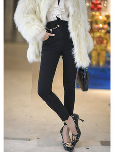 修身 高腰显瘦牛仔裤 女链条装 CAN冬季 小脚裤 时尚 饰百搭铅笔裤 新款