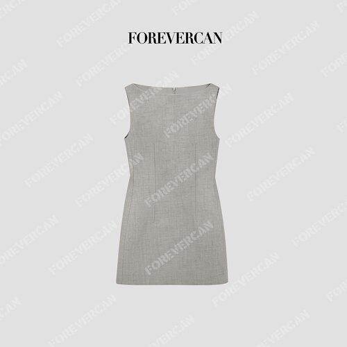 CAN一字领川字鱼骨线收腰连衣裙