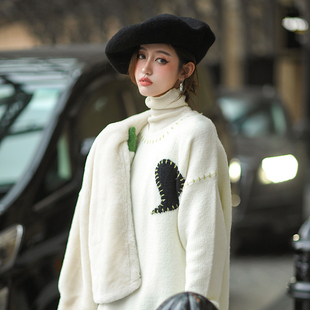 CAN 进口马海毛手工绣花工艺名媛慵懒针织毛衣