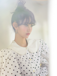 新款 衬衫 法式 波点长袖 女气质减龄娃娃领宽松上衣 薄款 CAN秋季