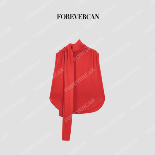 Forevercan女装2026新款绯色风涟铜氨丝郄红垂感飘带轻礼服上衣
