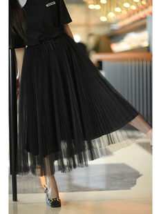 女仙女纯色网纱蓬蓬裙半身裙 早春娃娃领T恤短袖 CAN2021夏季 新款