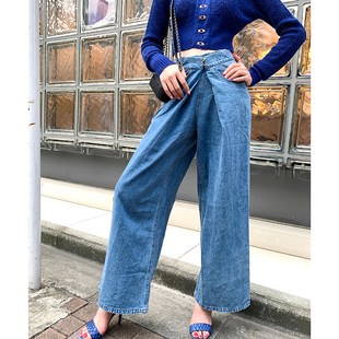 女显瘦宽松直筒长裤 欧美风阔腿高腰牛仔裤 子百搭 新款 CAN秋季