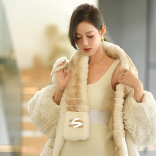 Forevercan2022秋冬新款高奢名媛气质全貂毛背带上衣半身裙套装女