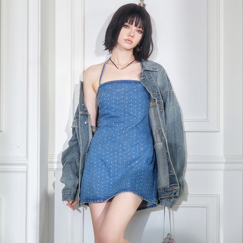 Forevercan女装春季新款烫钻高级感牛仔连衣裙气质名媛风百搭裙子,女装/女士精品,连衣裙,淘宝优惠券,粉丝福利购,淘宝优惠卷