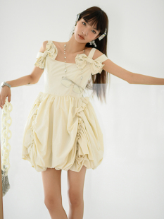 设计感小众超重工褶皱收腰蝴蝶结吊带连衣裙 法式 CAN夏季 新款