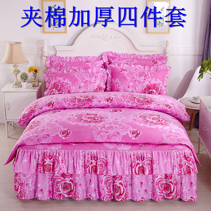 秋冬加厚夹棉床裙四件套床罩四件套1.2/1.5/1.8/2米床床套防滑