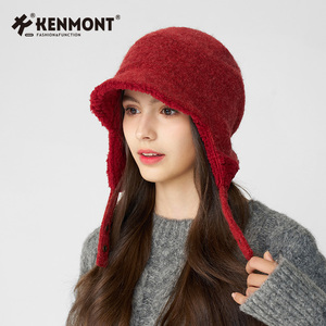 Kenmont卡蒙可爱护耳帽女秋冬新款保暖飞行员帽子红色冬帽大头围