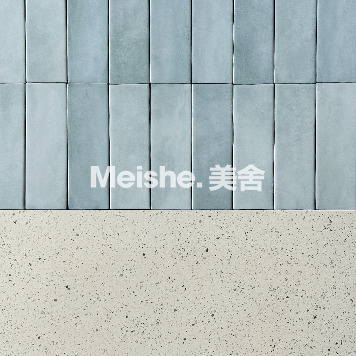 美舍  简约现代卫生间仿水磨石地砖天蓝色背景墙手工瓷砖600X600