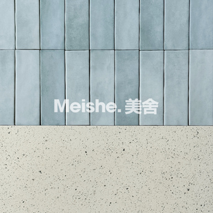 美舍  简约现代卫生间仿水磨石地砖天蓝色背景墙手工瓷砖600X600