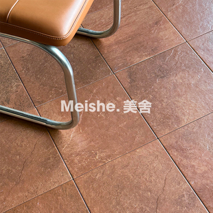 美舍 中古红仿板岩纹咖啡奶茶店复古陶土色做旧防滑地砖300X300