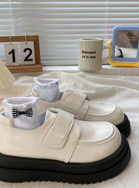 白色小皮鞋女英伦风2025新款春秋季乐福鞋厚底增高jk大头玛丽珍鞋