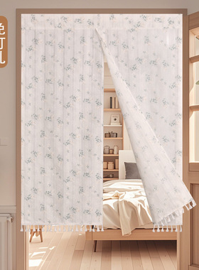 布艺门帘魔术贴橱帘柜帘窗帘小短帘门帘半帘穿杆帘免打孔法式浪漫