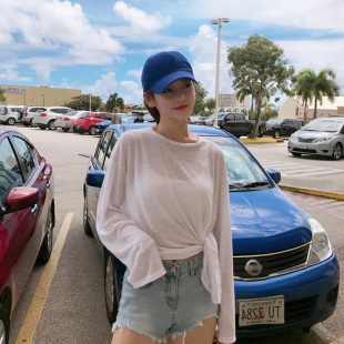 长袖 外搭罩衫 半透明防晒打底衫 ins宽松大码 遮肉上衣T恤女 夏季 薄款