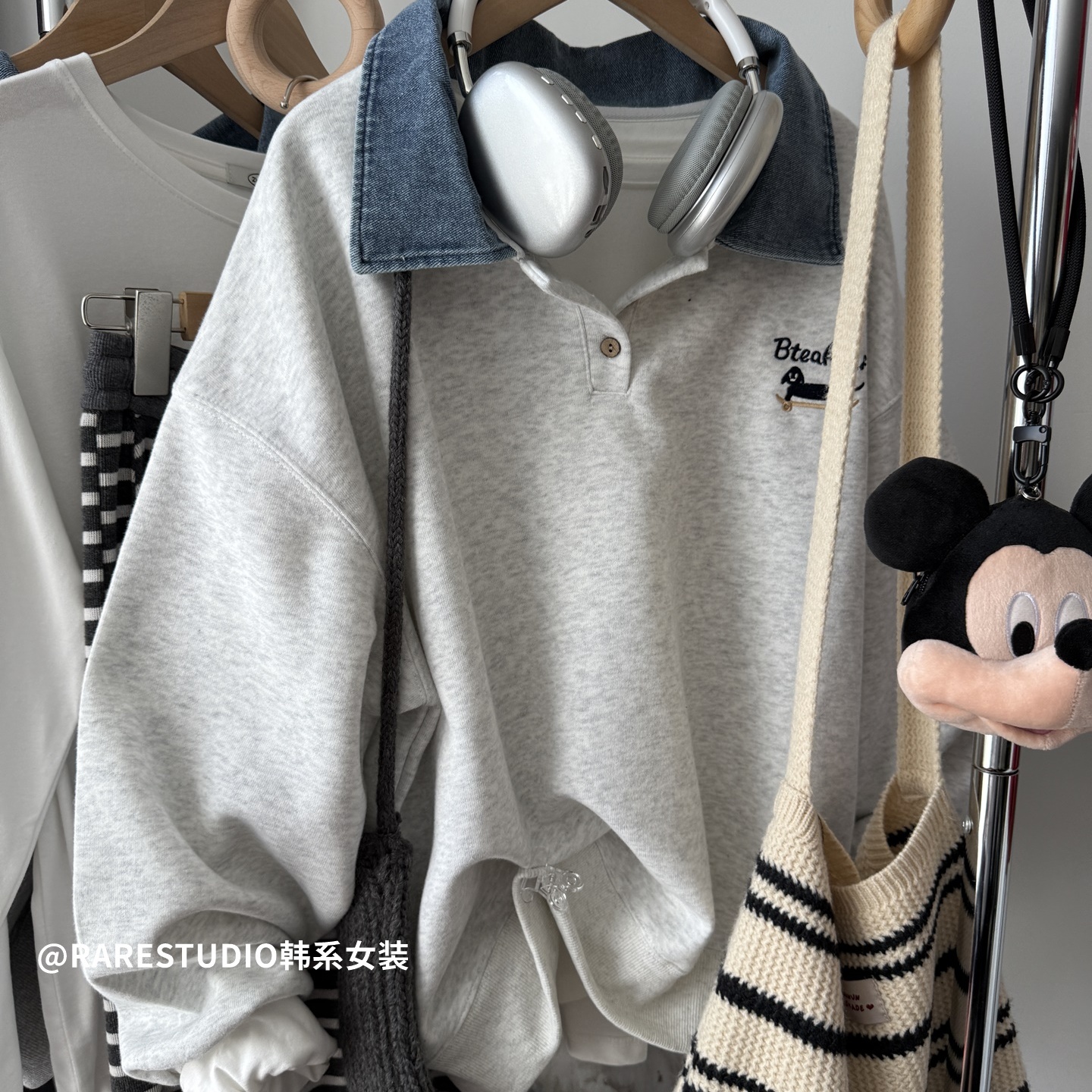 韩系牛仔翻领POLO刺绣T恤