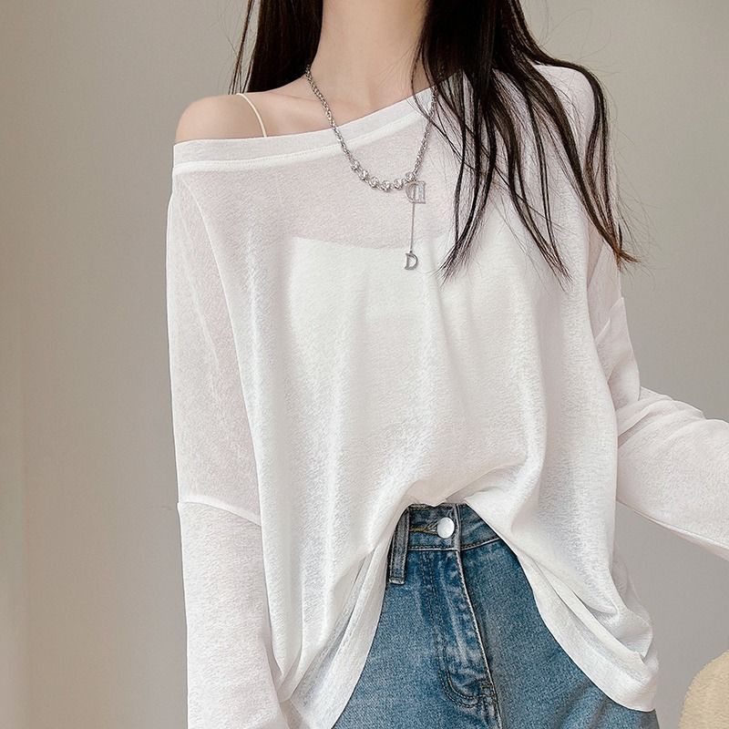 白色衣服长袖防晒辣妹罩衫夏季冰丝新款紫外线宽松薄款ins上衣潮