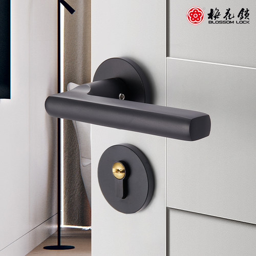 梅花锁静音门锁室内卧室房门锁黑色执手锁分体式通用型实木门锁