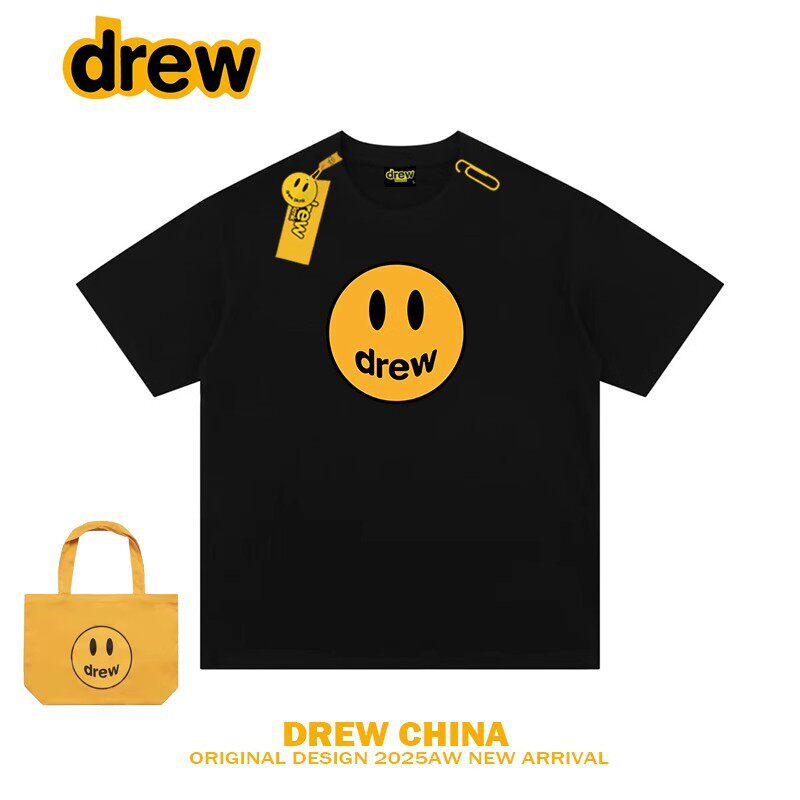 Drew美式潮牌笑脸印花重磅短袖T恤女男高街宽松情侣半袖体恤上衣