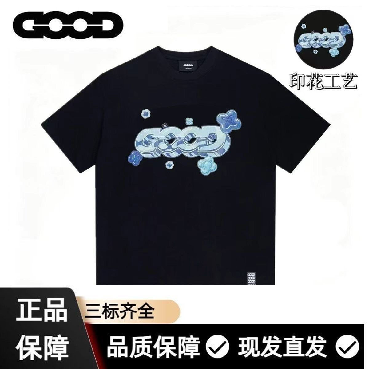 GOOD国潮夏季新款卡通男女短袖百搭印花宽松圆领简约情侣休闲T恤