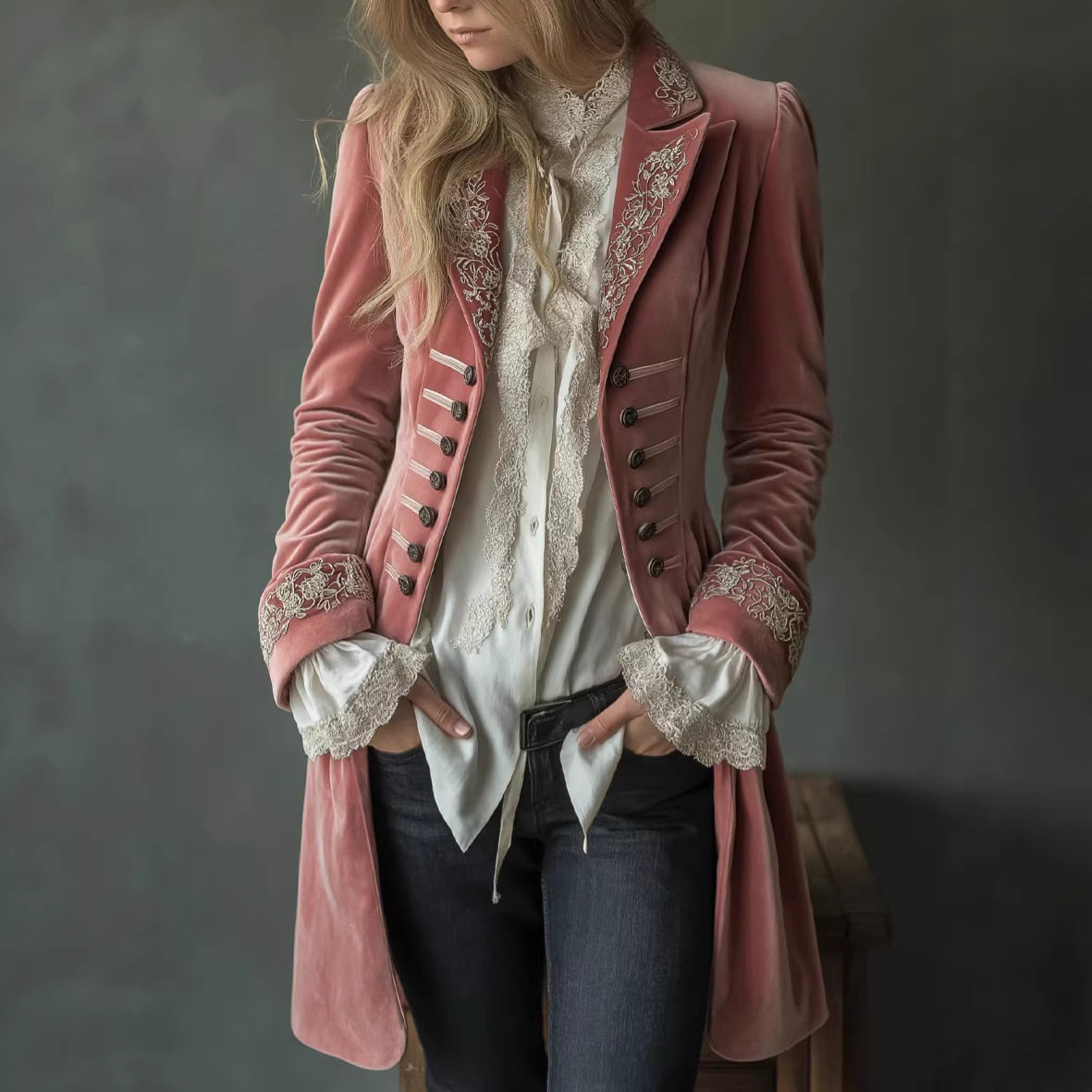 宽松粉色中长款外套女春秋 Loose  Mid Length Coat Women Spring