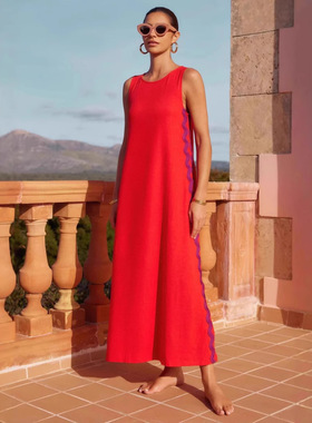 橙色背心连衣裙女气质修身长裙 Orange Tank Dress Elegant Slim