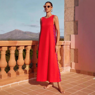 橙色背心连衣裙女气质修身长裙 Orange Tank Dress Elegant Slim