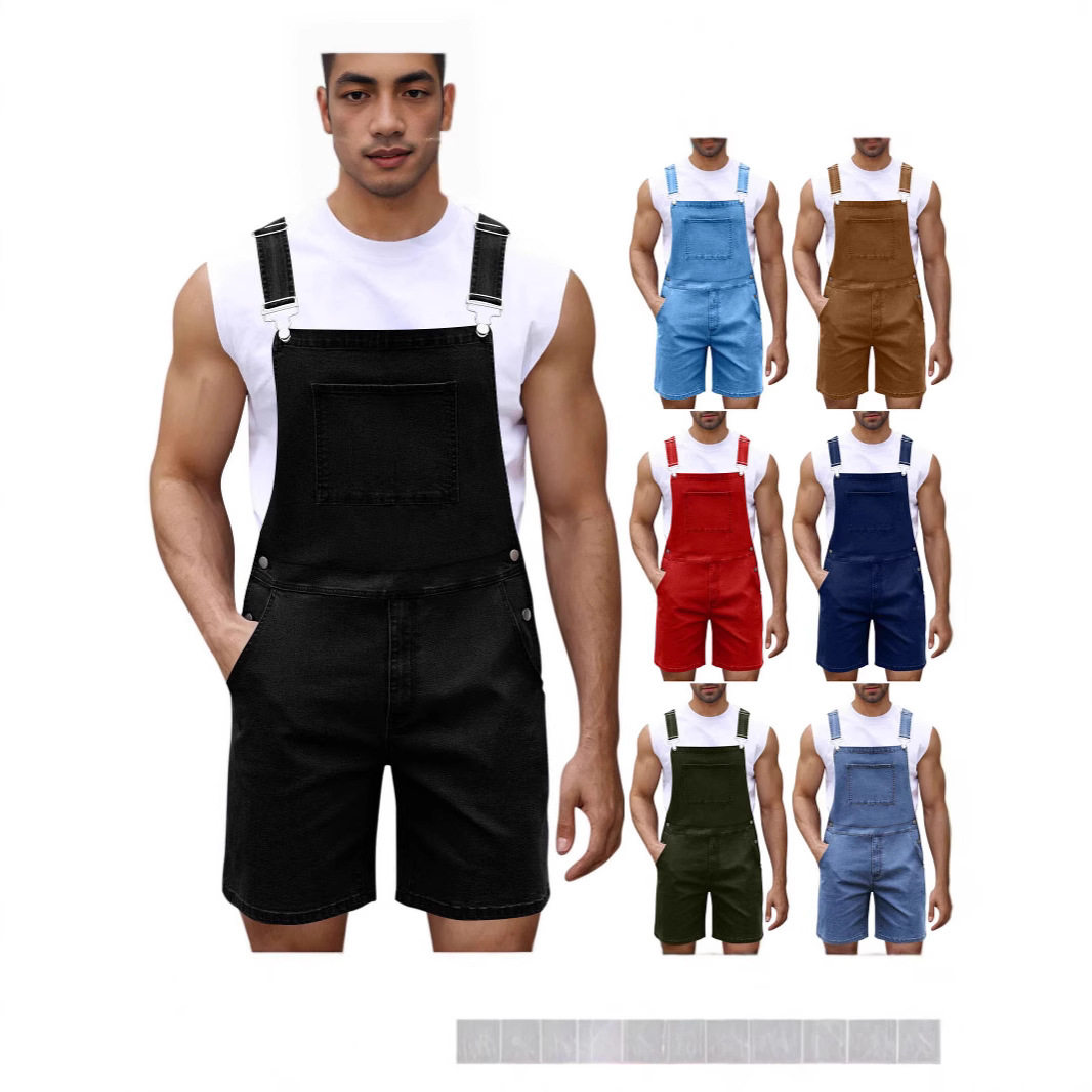 男背带牛仔短裤背带裤休闲 Mens Denim Short Dungarees Casual