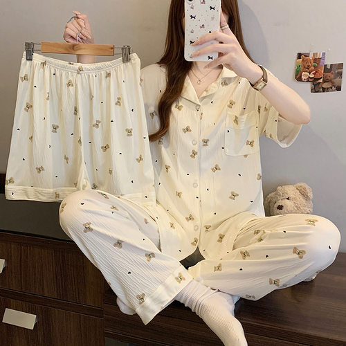 女睡袍家居三件短袖甜美 Womens 3pc Short Sleeved Sweet Robe