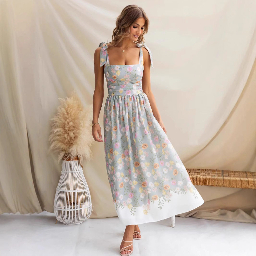 日常休闲碎花连衣裙个性女 casual maxi dress with flower print