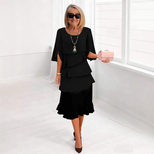 宽松显瘦 loose elegant chic midi dress 熟风黑色连衣裙女中长款