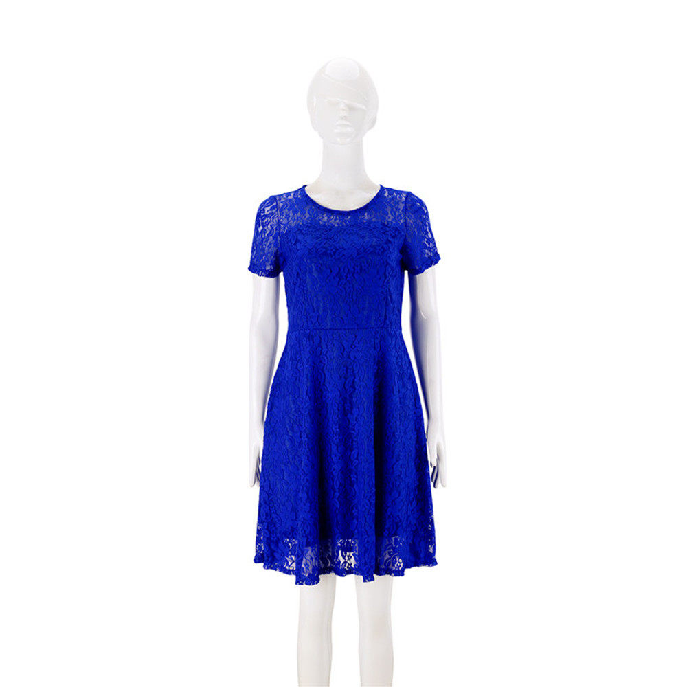 韩版蓝色蕾丝短袖连衣裙修身夏季约会派对外出穿搭 Evening Dress
