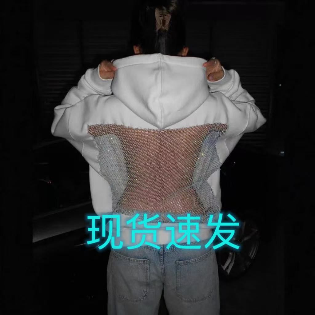 拼接网布连帽卫衣女显瘦百搭