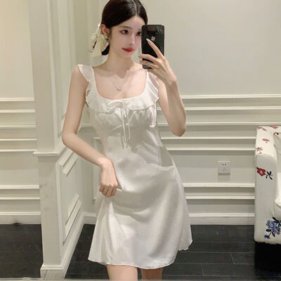 女白色法式飞袖甜美睡裙 Women White French Flutter Nightdress