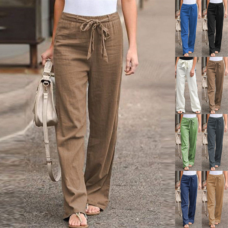 夏季新款女式深蓝色休闲长裤宽松松紧腰带日常穿搭 Trousers Wear