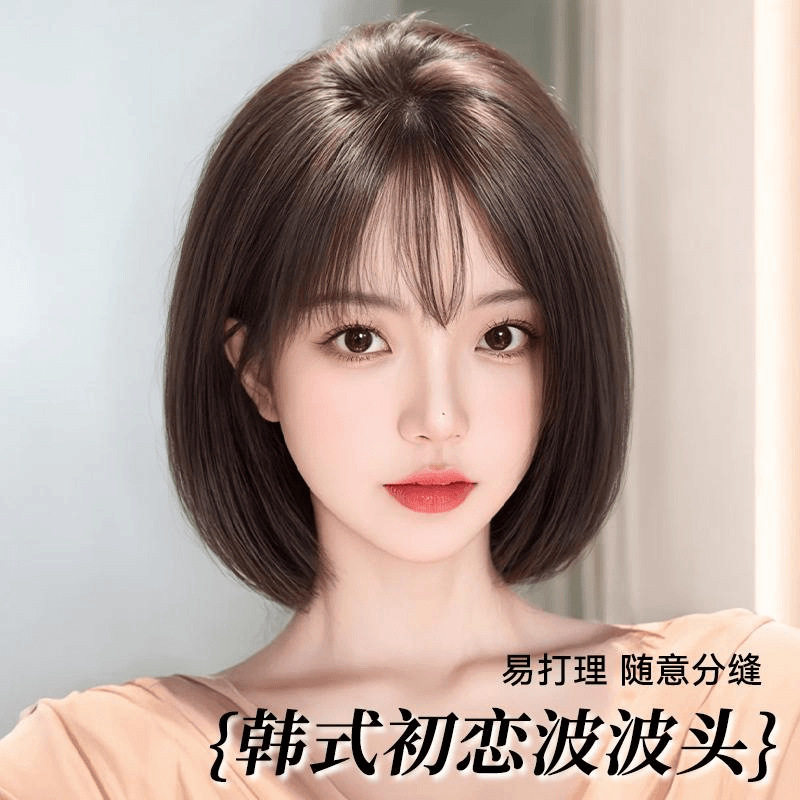 波波头全头套逼真大头皮自然透气全真发刘海款锁骨发时尚假发新款