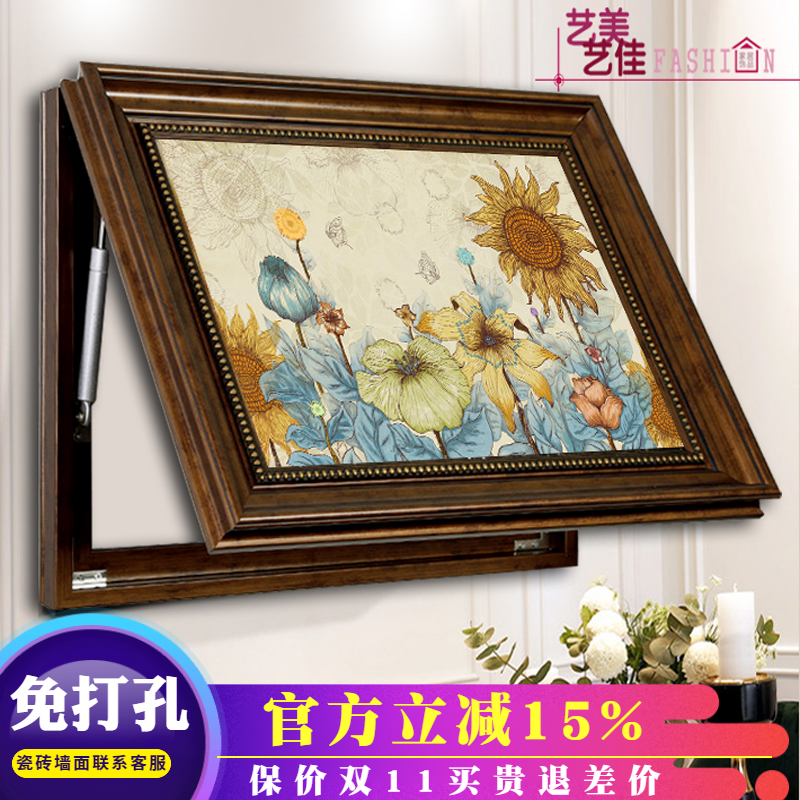 电表箱装饰画可推拉液压上翻美式欧式遮挡配电箱总开关弱电箱挂画图片