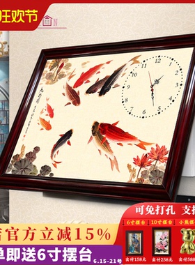 电表箱装饰画带钟表新中式实木配电箱免打孔液压上翻中国画遮挡画