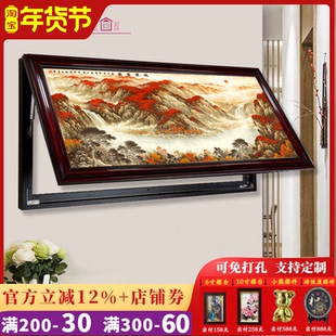 新中式大尺寸电表箱装饰画配电箱实木框挂画液压上翻可免打孔定做