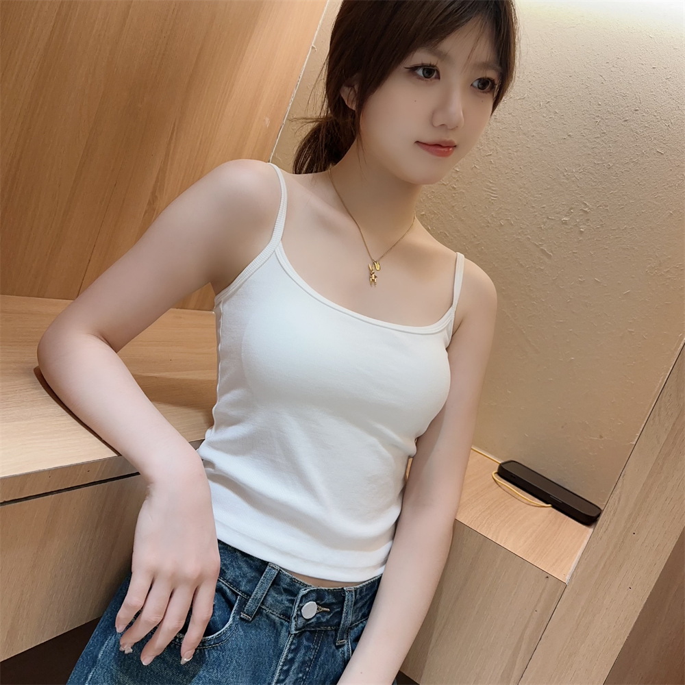 吾馨露背带胸垫吊带美背背心