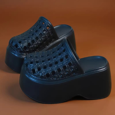 日系居家厚底增高拖鞋女公主风镂空包头拖网红爆款沙滩凉鞋防滑坡