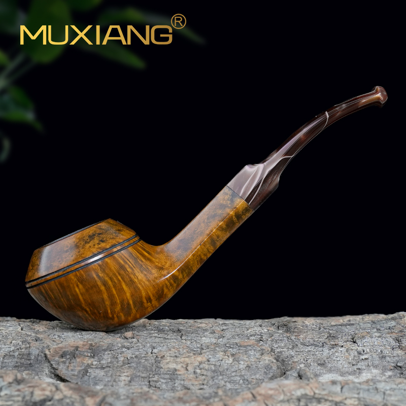 木香石楠木烟斗男士手工弯柄牛头犬斗双腰线实木传统老式过滤专用