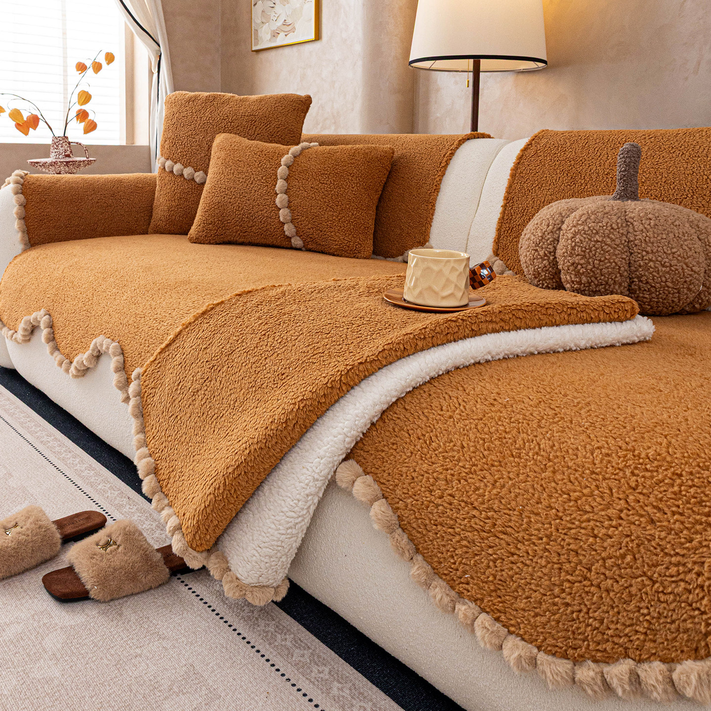 中古风羊羔绒沙发垫冬季加厚防滑客厅通用异形真皮沙发垫套罩盖巾,居家布艺,沙发垫,淘宝优惠券,粉丝福利购,淘宝优惠卷