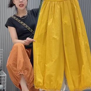 蕾丝边女百搭时尚 2025夏季 宽松休闲灯笼裤 韩版 松紧高腰显瘦潮 新款