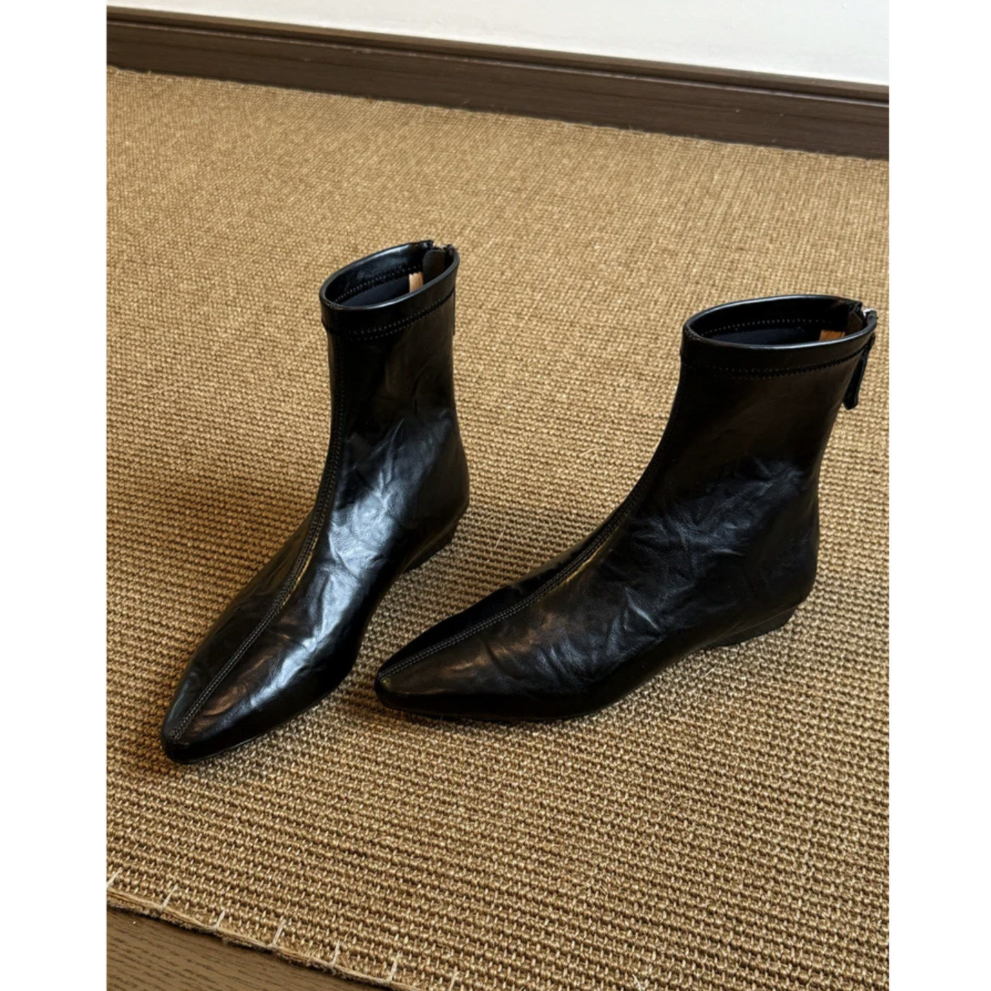 牛皮版~法式气质韩系坡跟瘦瘦靴平底百搭小短靴女低跟2cm尖头靴子,女鞋,时装靴,淘宝优惠券,粉丝福利购,淘宝优惠卷