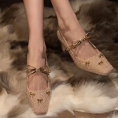 绝美伴娘鞋 羊皮版 蝴蝶结气质粗跟法式 婚鞋 千金高跟鞋 女小香风单鞋