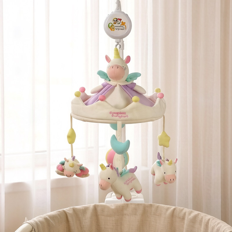 婴儿床铃音乐旋转布艺宝宝摇铃玩具铃新生儿悬挂式床铃安抚玩具