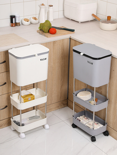 厨房垃圾桶家用多层大容量滚轮带盖可拆卸翻盖大型干湿分离储存桶