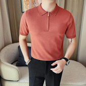 拉链款 针织衫 纯色短袖 男士 春夏季 帅气翻领半袖 POLO衫 修身 休闲T恤
