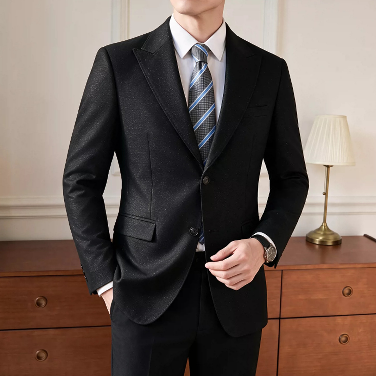 痞帅亮丝休闲西装外套2026秋季新款男士礼服韩版修身商务婚庆西服
