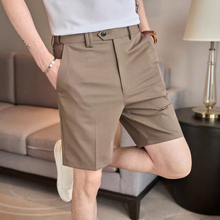 帅气修身 可拉伸松紧腰短裤 男士 弹力垂感五分裤 子 夏季 纯色中裤 薄款